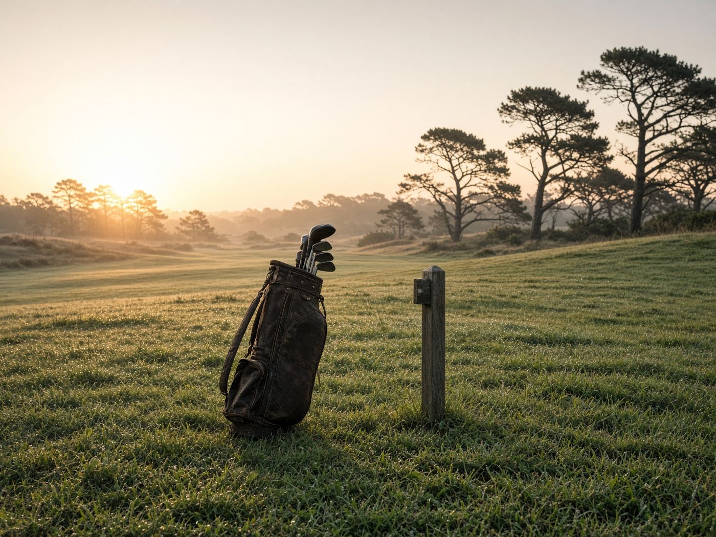 A golf bag by a doorway, waiting for its first round